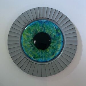 NWT Unique hand crafted acrylic/resin eye hanging blue/green framed